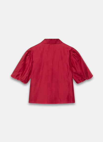 Red Puff Sleeve Smock Shirt
