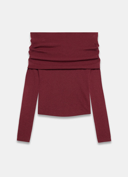 Burgundy Ribbed Bardot Top