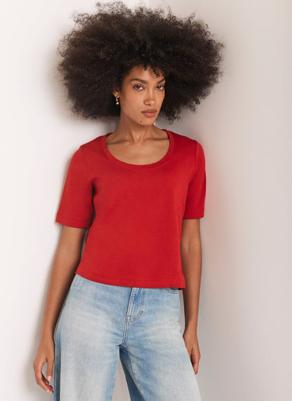 Red Scoop Neck T Shirt