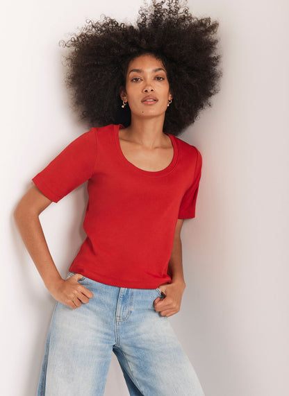 Red Scoop Neck T Shirt