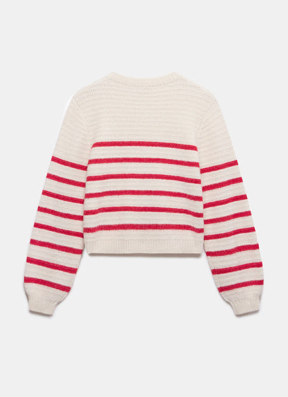 Red Wool Blend Stripe Knit Cardigan