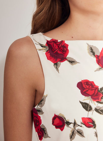 Red Rose Print Midi Dress