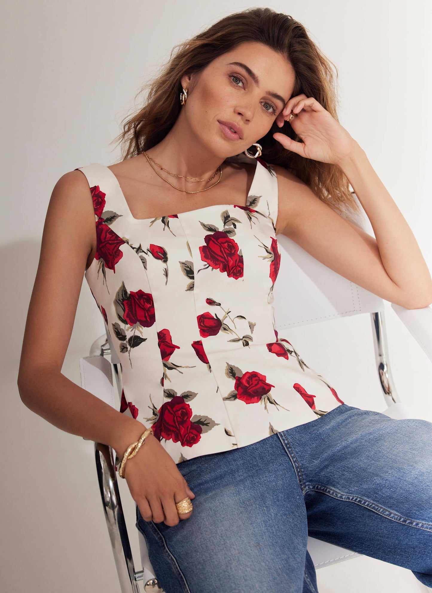 Red Rose Print Top