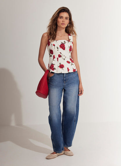 Red Rose Print Top