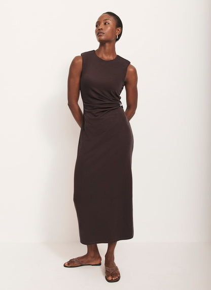 Brown Ruched Midi Dress