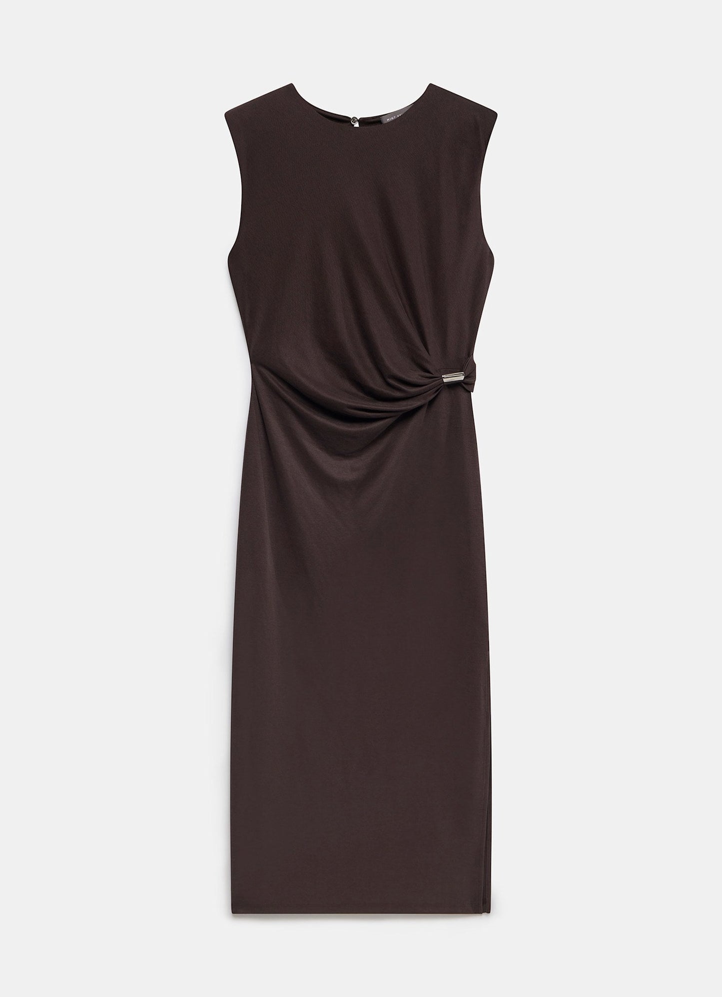 Brown Ruched Midi Dress
