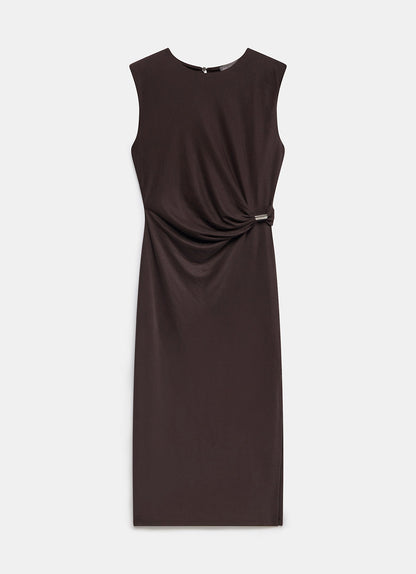Brown Ruched Midi Dress