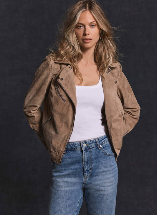 Neutral Suede Biker Jacket