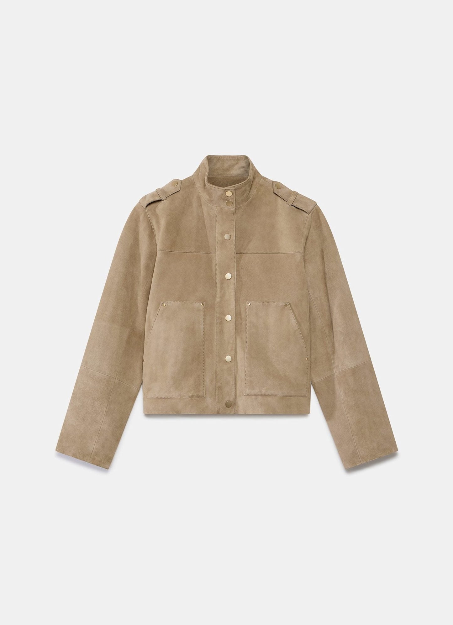 Neutral Suede Funnel Neck Jacket
