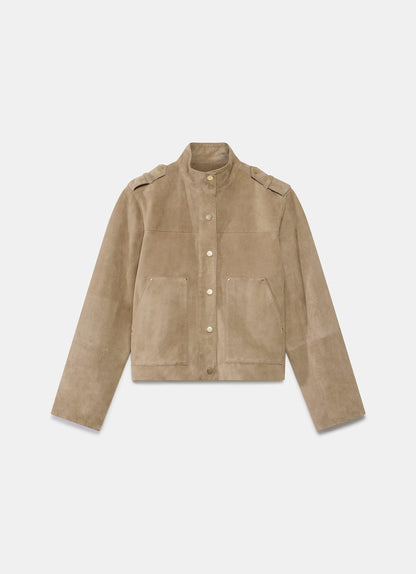 Neutral Suede Funnel Neck Jacket