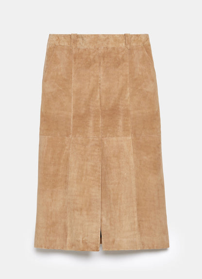 Neutral Suede Midi Skirt