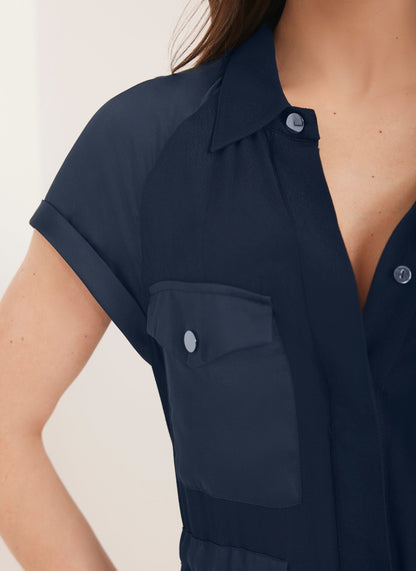 Navy Utility Midi Dress