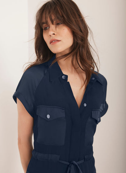 Navy Utility Midi Dress