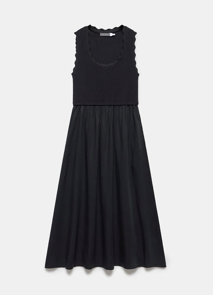 Black Scallop Trim Midi Dress