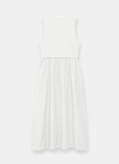 White Scallop Trim Midi Dress