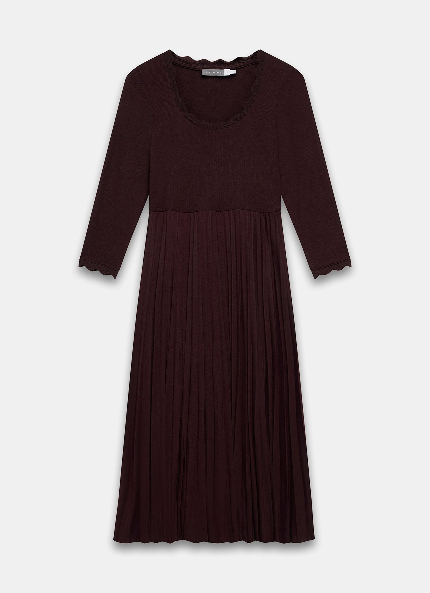 Burgundy Scallop Trim Midi Dress