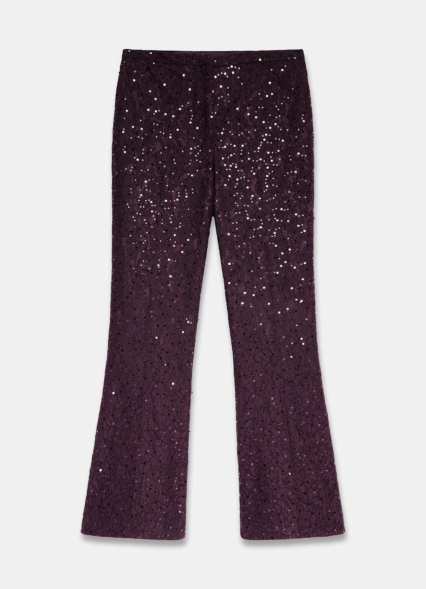 Burgundy Sequin Lace Flared Trousers