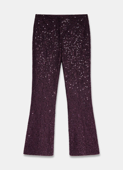 Burgundy Sequin Lace Flared Trousers