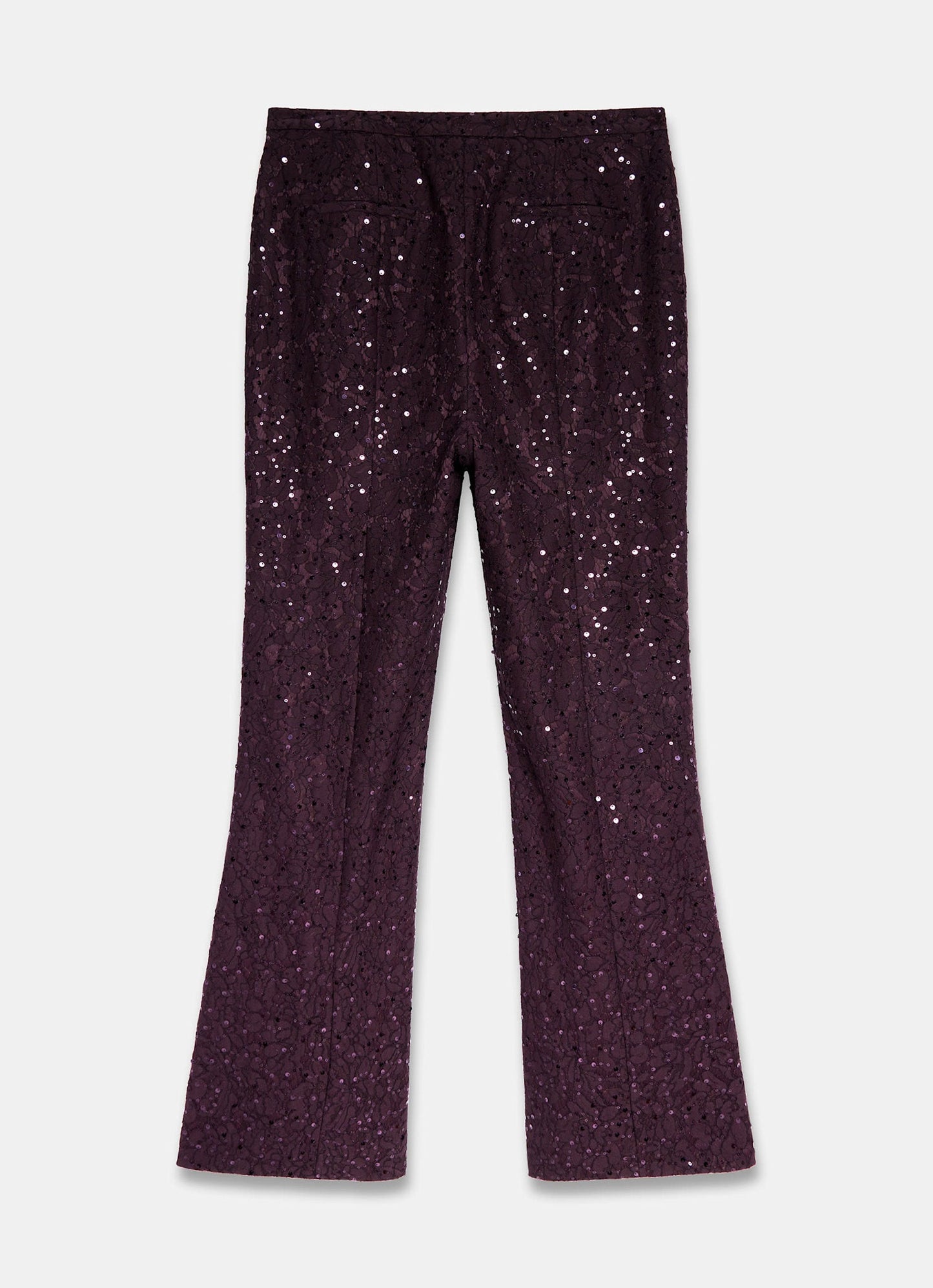 Burgundy Sequin Lace Flared Trousers
