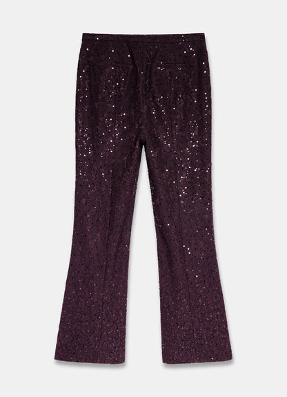 Burgundy Sequin Lace Flared Trousers