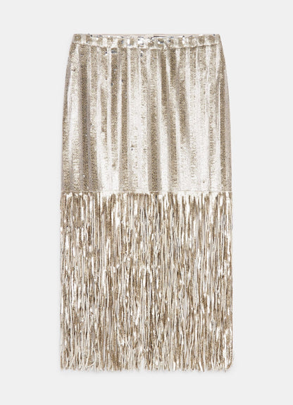 Silver Sequin Fringe Skirt