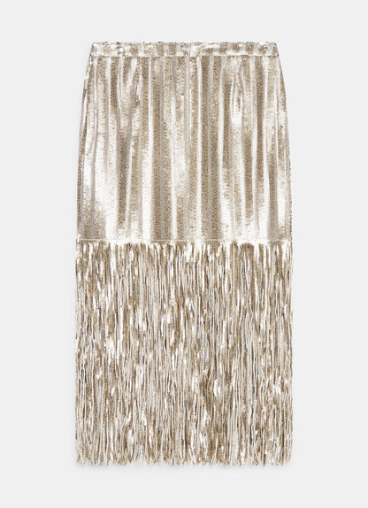 Silver Sequin Fringe Skirt