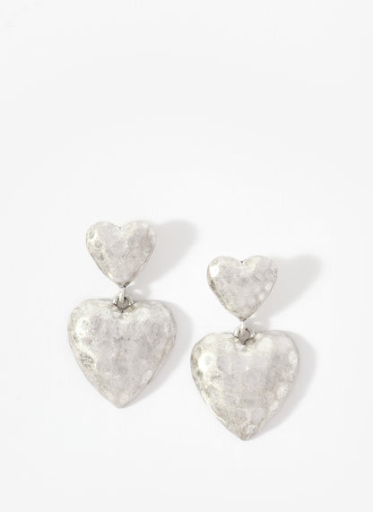 Silver Tone Heart Drop Earrings