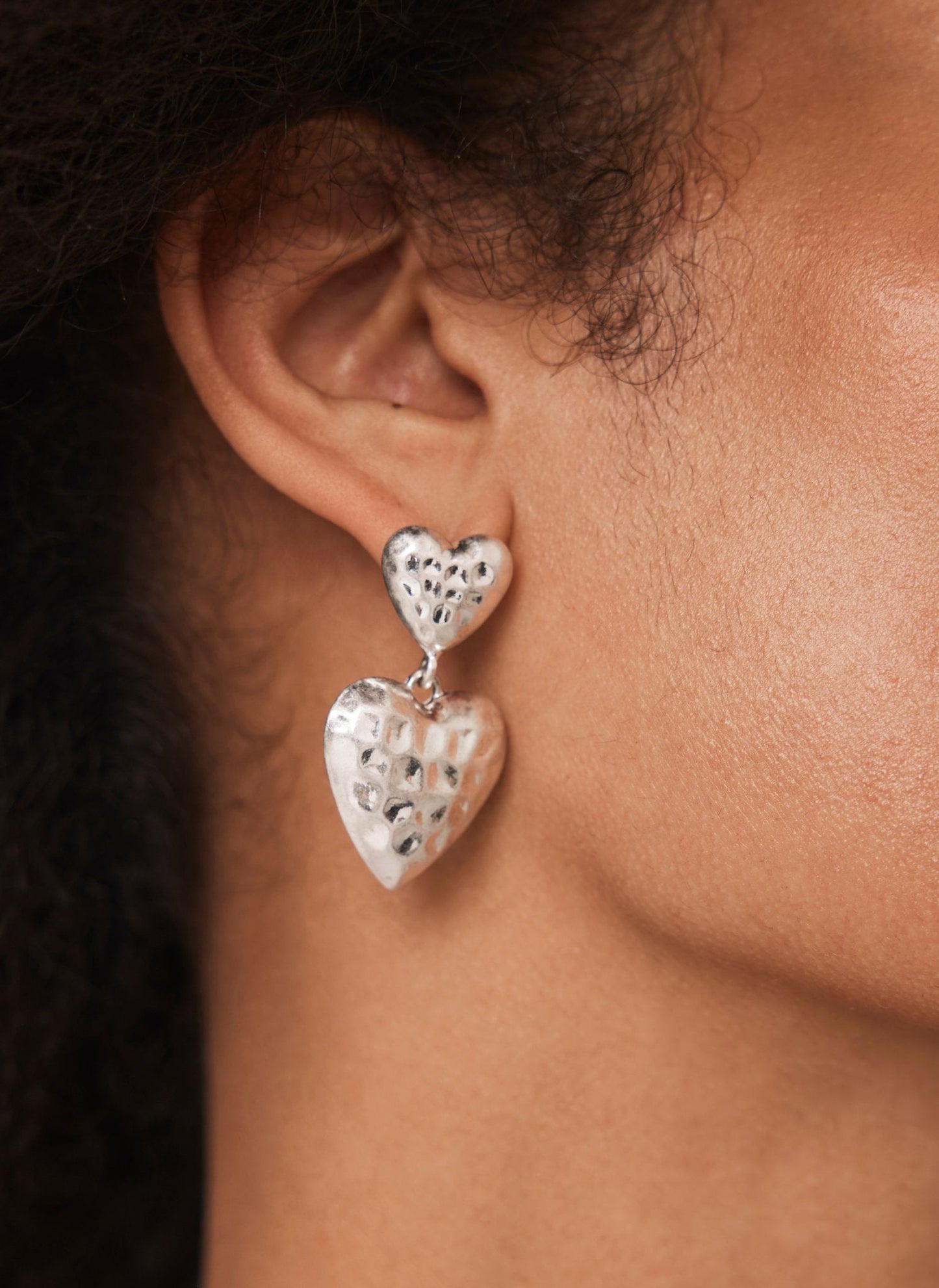 Silver Tone Heart Drop Earrings