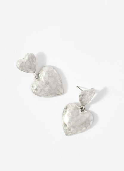 Silver Tone Heart Drop Earrings