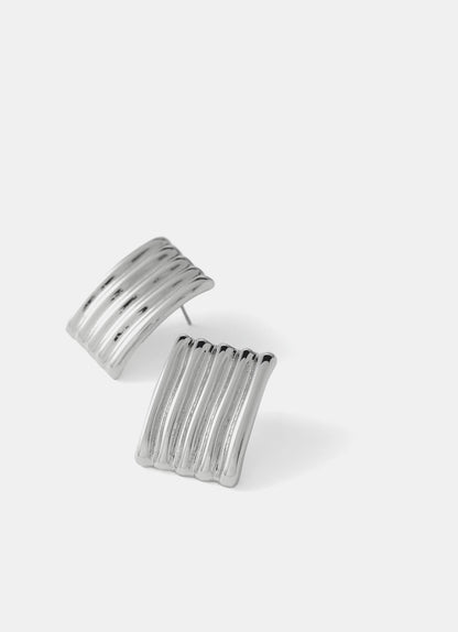 Silver Tone Statement Ridge Earrings