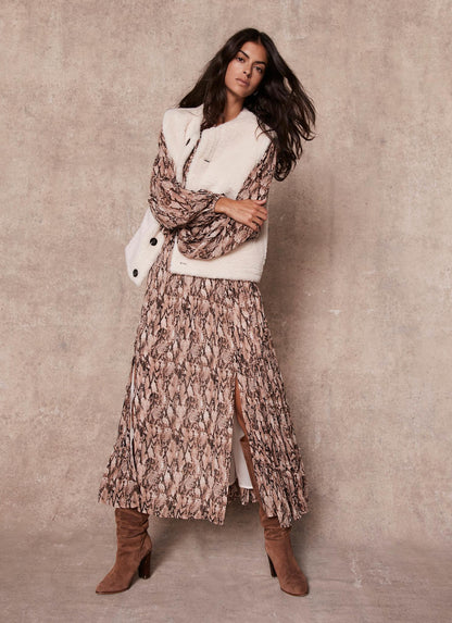 Brown Snake Print Midi Dress