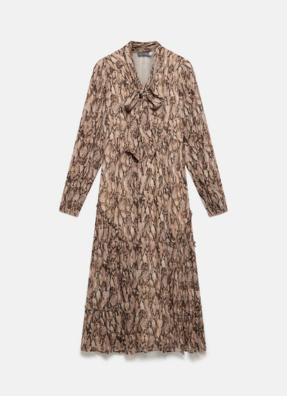 Brown Snake Print Midi Dress
