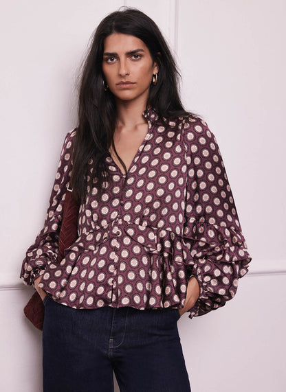 Burgundy Geometric Print Top