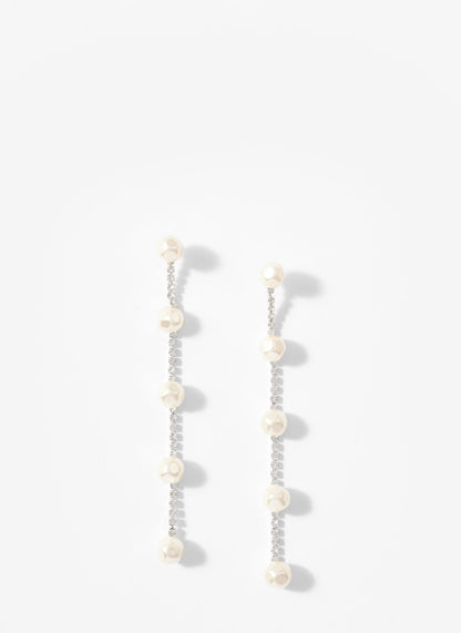 Silver Tone Diamante Pearl Drop Earrings