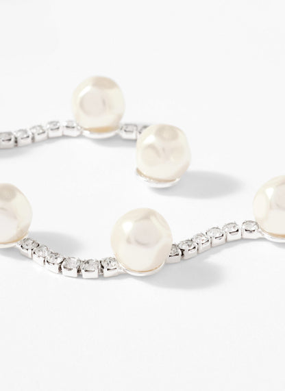 Silver Tone Diamante Pearl Drop Earrings