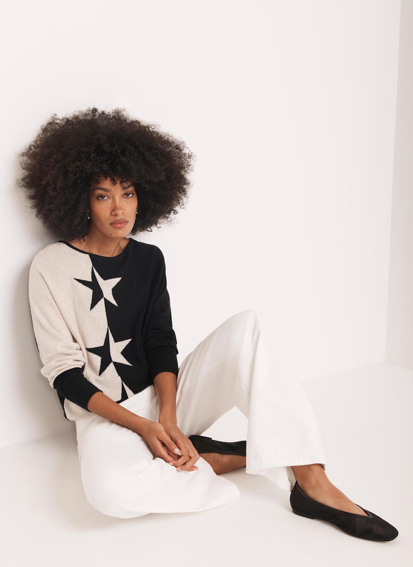 Neutral Cotton Blend Star Jumper