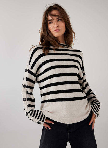 Cream Wool Blend Striped Longline Jumper