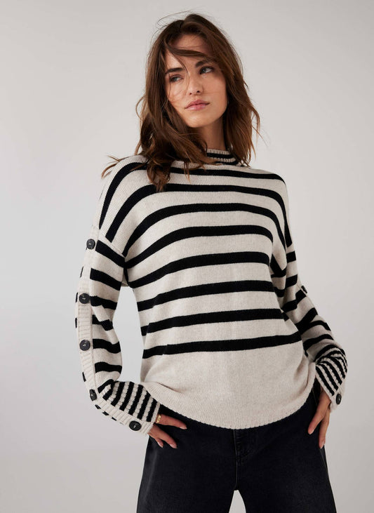 Cream Wool Blend Striped Longline Jumper