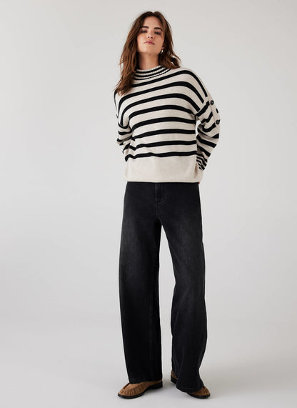 Cream Wool Blend Striped Longline Jumper
