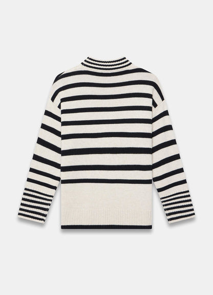 Cream Wool Blend Striped Longline Jumper