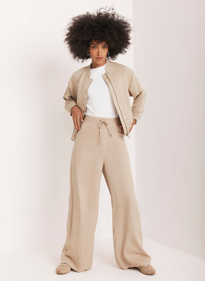Neutral Stone Washed Wide Leg Trousers