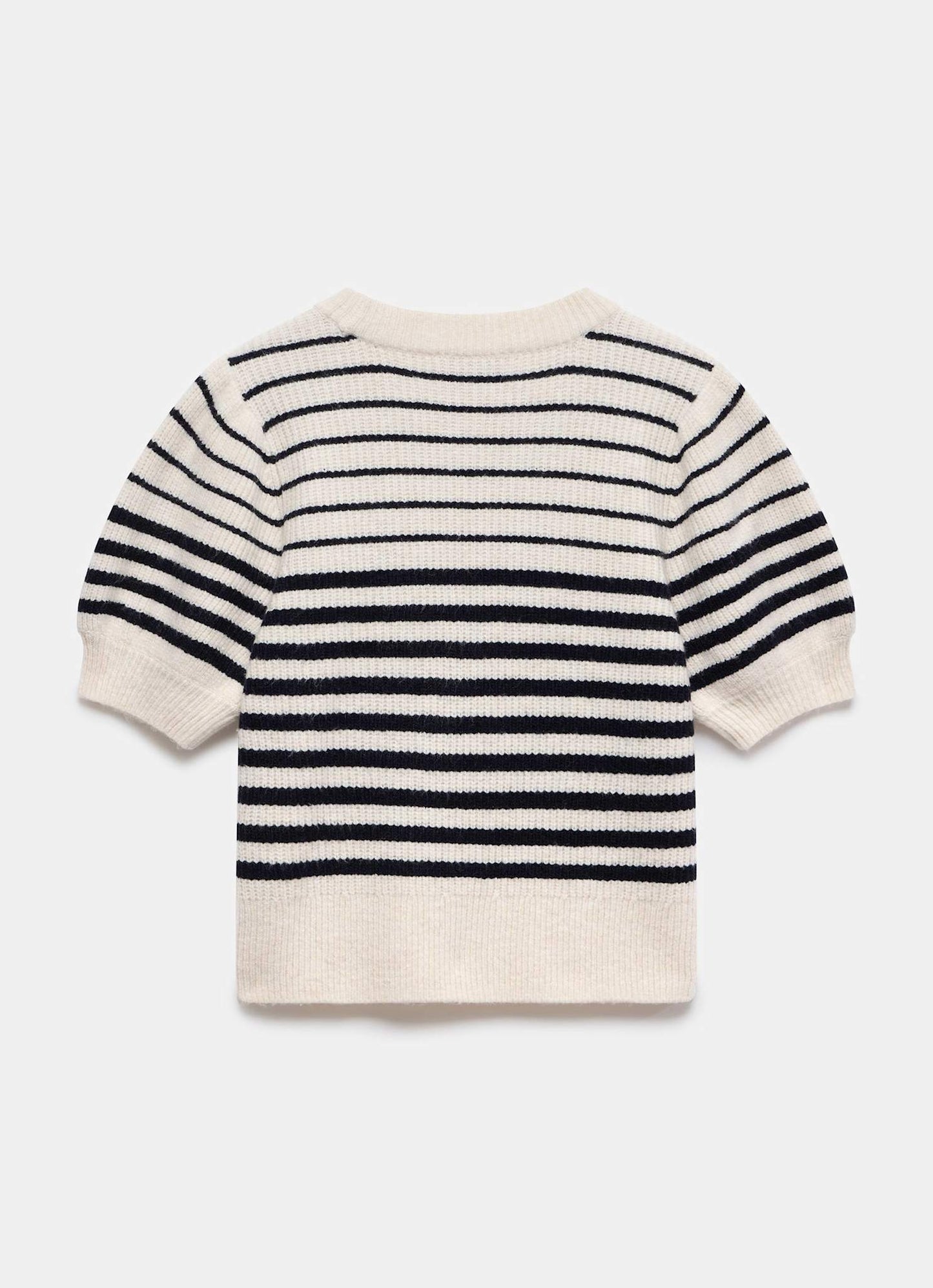 Navy Striped Puff Sleeve Knit Top