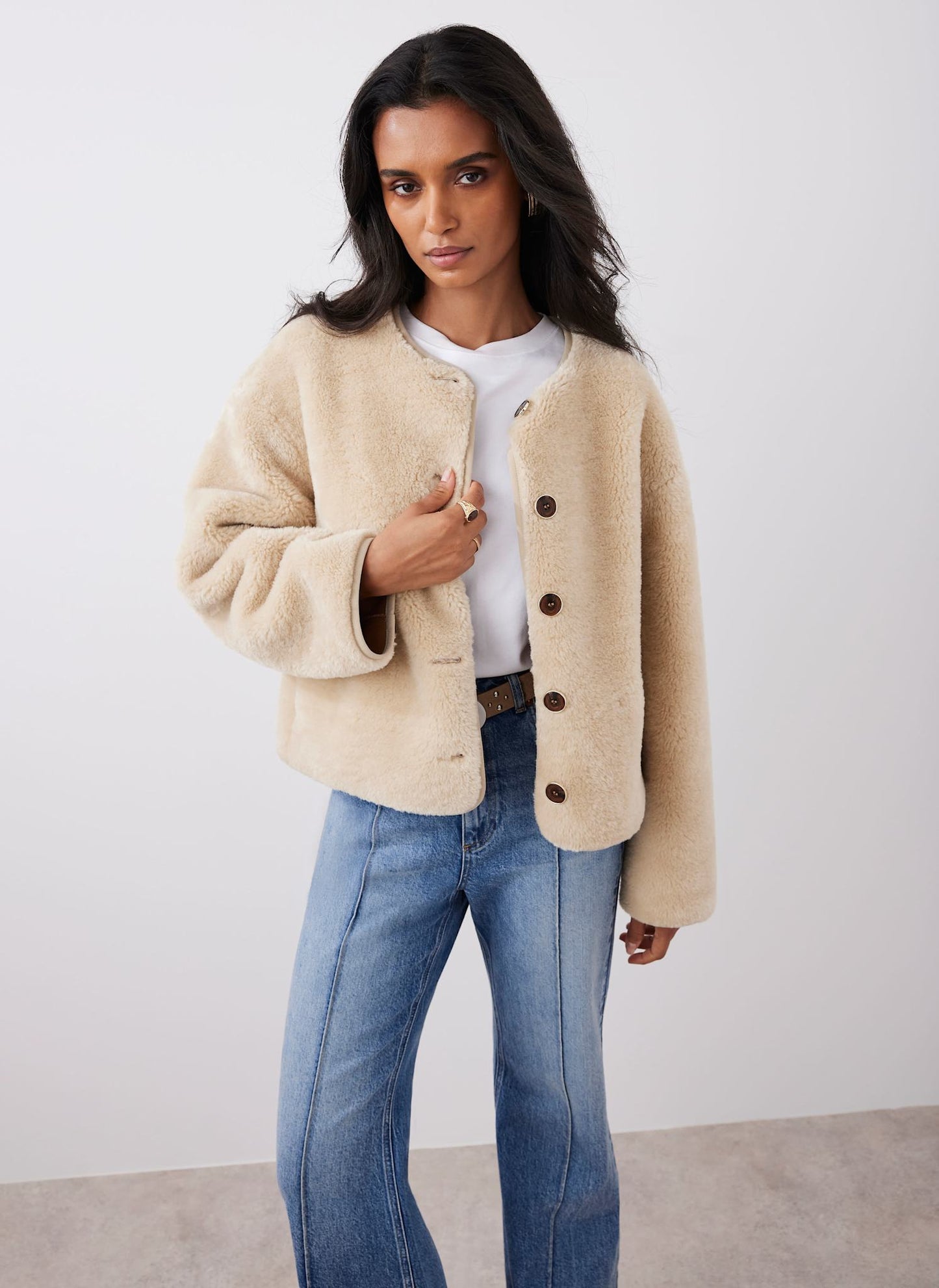 Neutral Borg Collarless Jacket