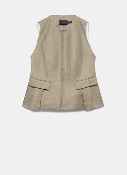 Taupe Tie Back Waistcoat