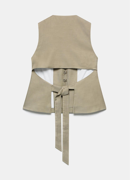 Taupe Tie Back Waistcoat