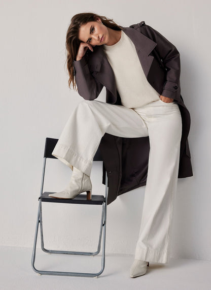 Brown Funnel Neck Trench Coat