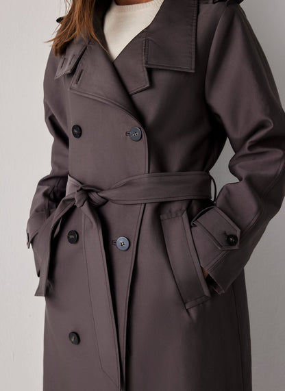Brown Funnel Neck Trench Coat