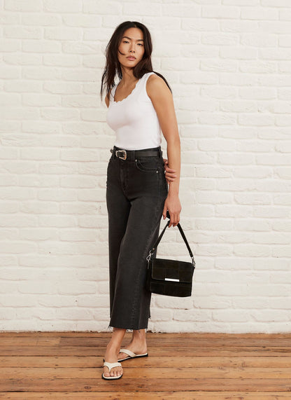 Washed Black Cropped Wide Jeans