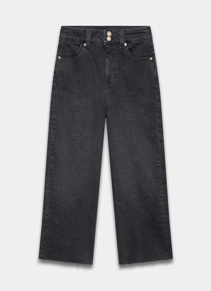Washed Black Cropped Wide Jeans