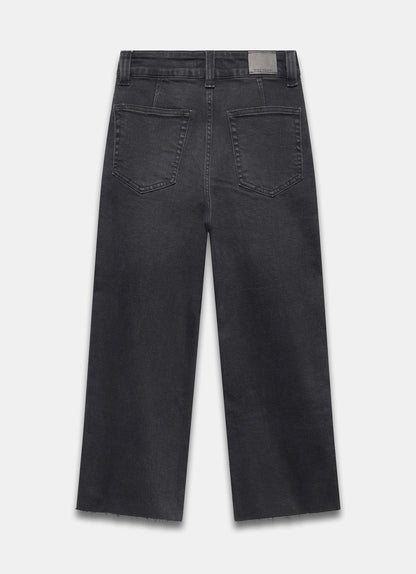 Washed Black Cropped Wide Jeans